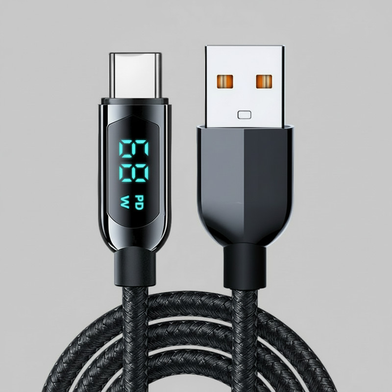 LED 6.5ft USB to Type-C Charging Cable, 100W