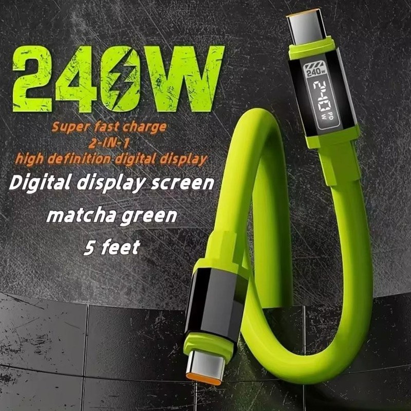 240w Super Fast USB Type-C Charging Silicone Phone Charger Lead with Display gallery