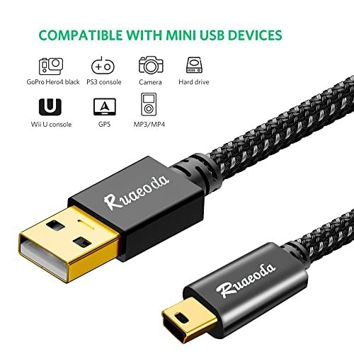 25ft Mini USB Cable 2.0 Type A to Mini 5 Pin B, Compatible with GoPro, PS3, Cell gallery