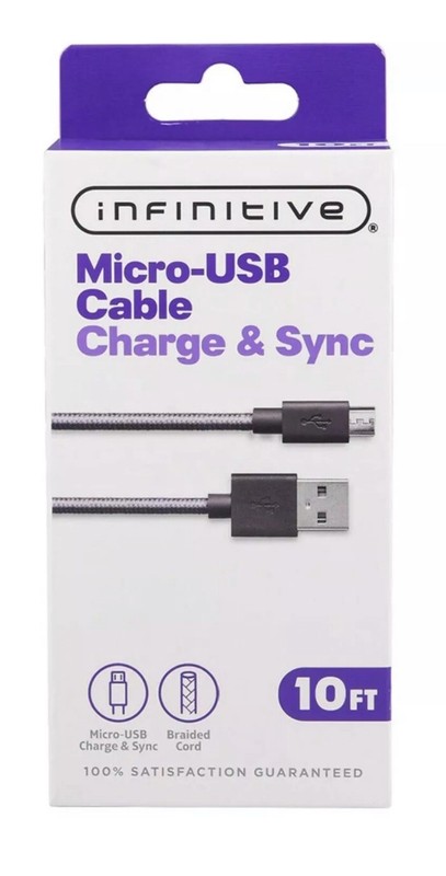 40 Micro-USB Braided Charge & Sync Cable 10' for Samsung Android & USB-A Devices