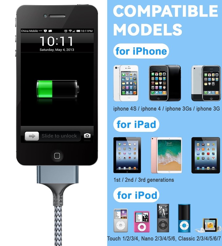 2Pack USB to 30 Pin Charger Cable Nylon Braided USB Charging Cord Compatible ... gallery