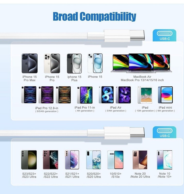 Lot 3/200 pack For iPhone 15 16 Pro USB-C to USB-C Cable Type C Charging Cord gallery