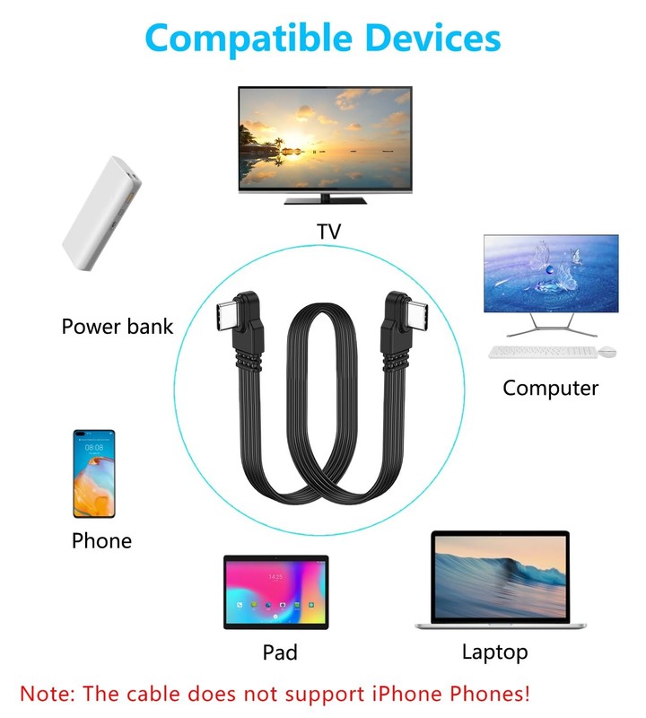 Short 90 Degree USB Type C 2.0 Flat Cable,PD 65W USB C 2.0 Fast Charge Cable,... gallery
