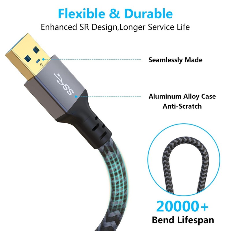 20 Ft USB 3.0 Extension Cable Type A Male To Female Braided Extender 1 PCS gallery