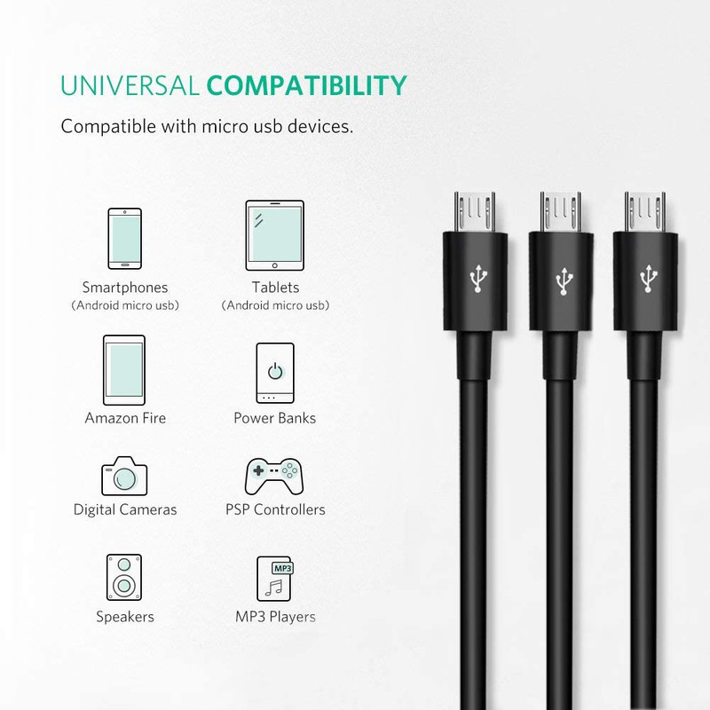 Micro USB Splitter Cable 3FT, 1 to 3 USB-A to Multiple Usbmicro Extender Cord, S gallery
