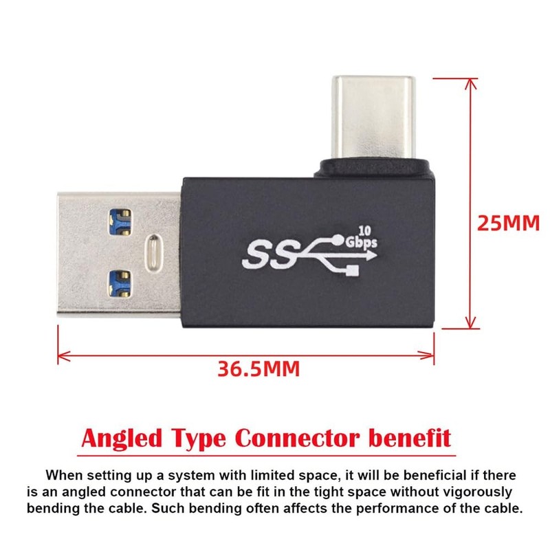 Left Angled 90 Degree USB3.0 Type A Male to USB 3.1 Type C Male Data 10Gbps C... gallery