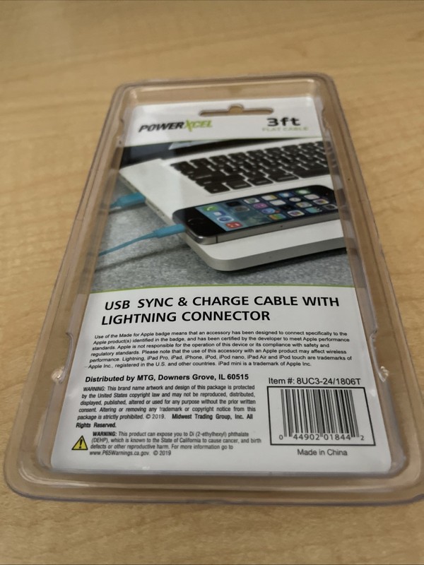 PowerXcel 3ft Flat Cable USB Blue Charger For iPad iPhone iPod New In Box gallery