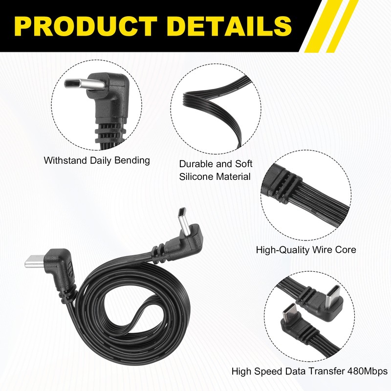Flat USB-C Extension Cable 19.7 Inch 90 Degree Male to Male Adapter gallery