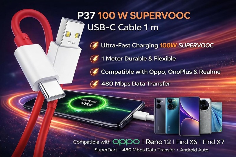 100 W SUPERVOOC USB‑C Cable 1 m Ultra‑Fast Charging Cable for Oppo Reno 7 5G ... gallery
