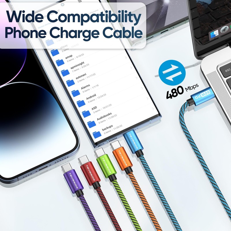 USB to USB Cable, -Charger Cable 10FT 5Pack 60W, USBC to USBC Fast Charging C... gallery