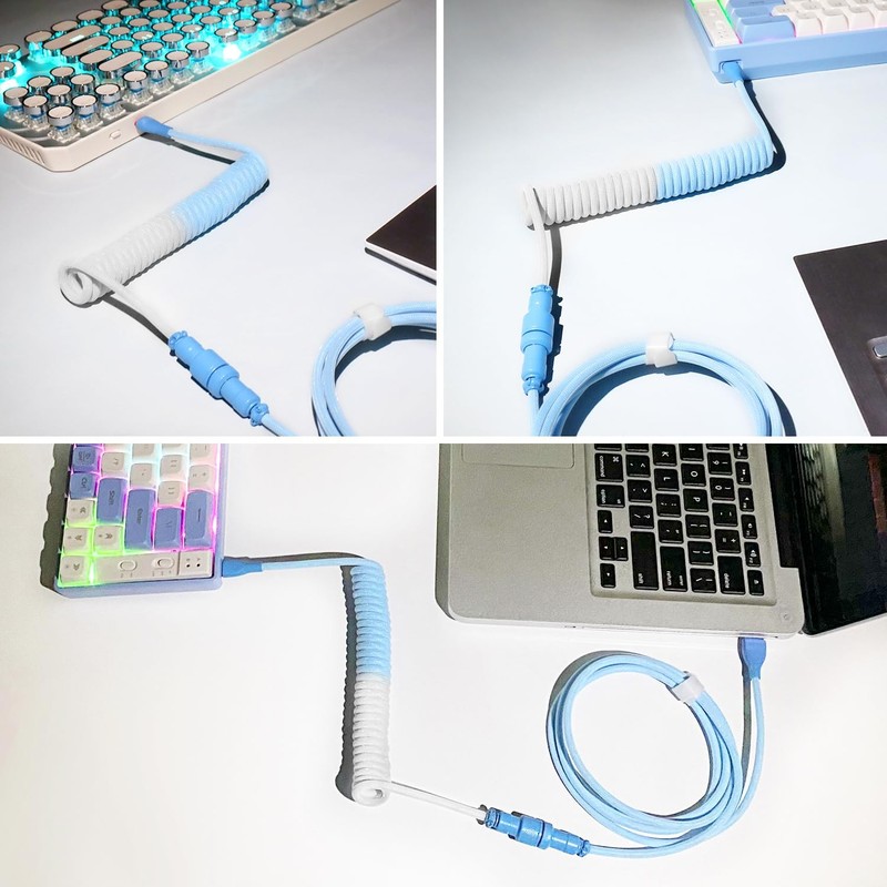 Custom Coiled USB Cable for Mechanical Gaming Keyboard, Double-Sleeved, Detac... gallery