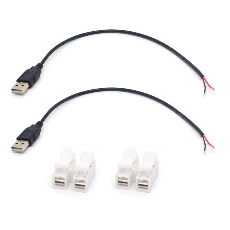 2 PCS 22AWG Short USB 2.0 Male Bare Wire Pigtail 2Pin Open End 1ft Cable