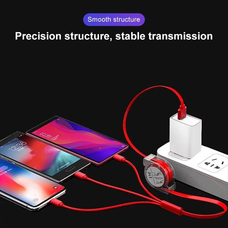 Retractable 3 in 1 Multiple Charger Fast Charging Cable w/Type C/Micro USB Port gallery