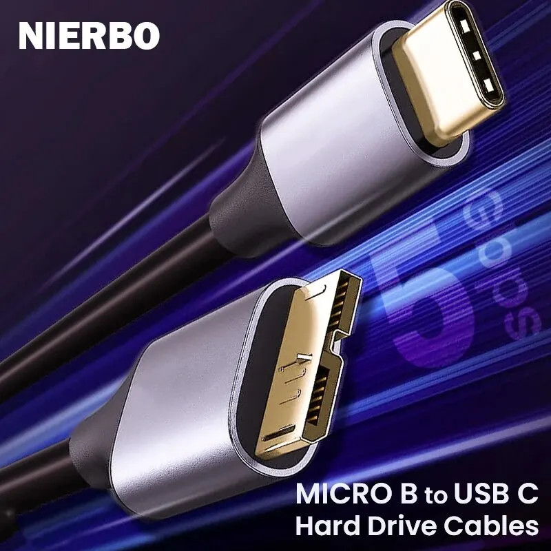 NIERBO USB C to Micro B Cord Hard Drive Cables Braided USB 3.0 Type C Male to Mi gallery