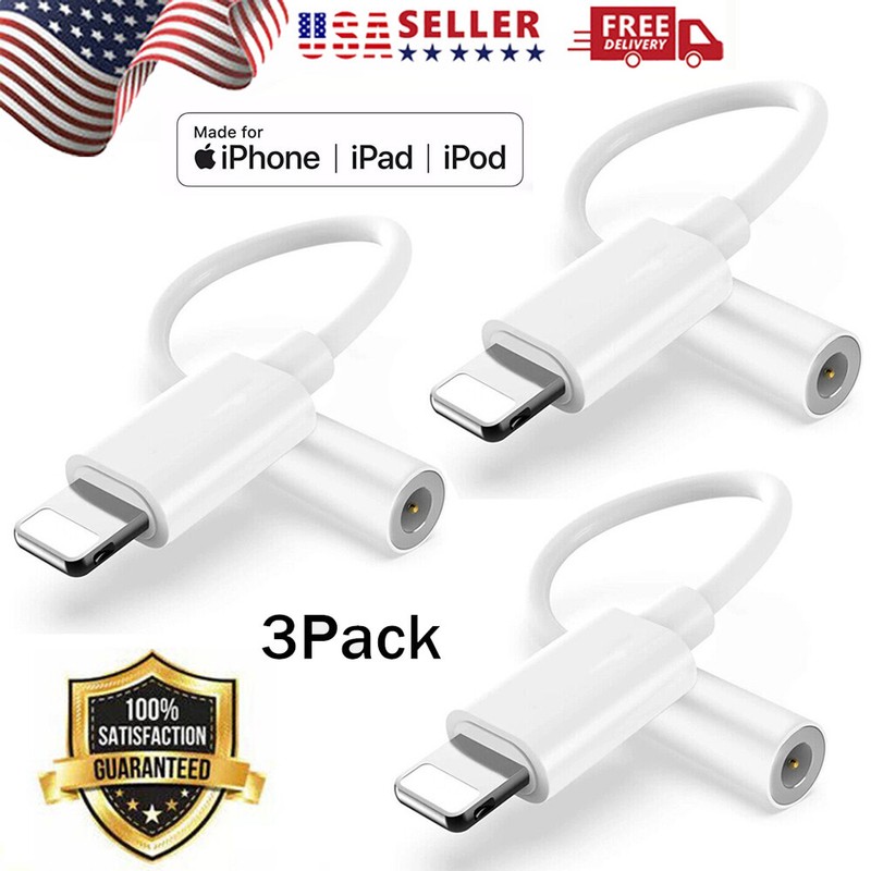 For iPhone 14/13/11/12 8Pin to 3.5mm Headphone Jack Adapter Converter Cord 3Pack