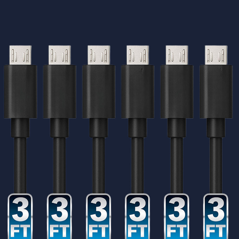 6-Pack 3ft Micro USB Cables USB 2.0 A Male to Micro B Black