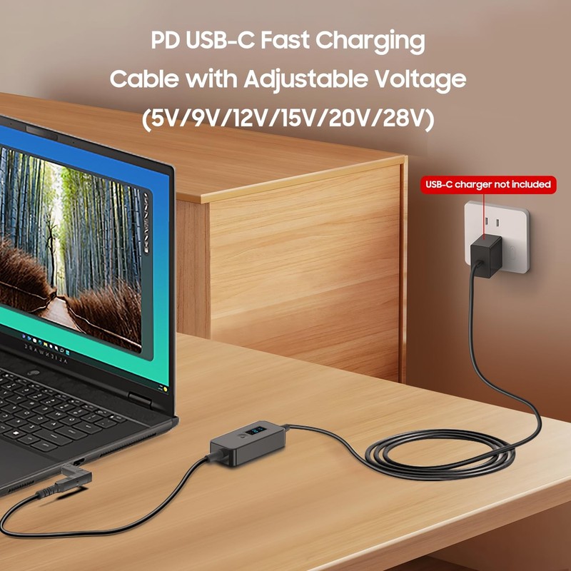 PD USB C to DC Fast Charging Cable with Adjustable Voltage Output 5V/9V/12V/1... gallery