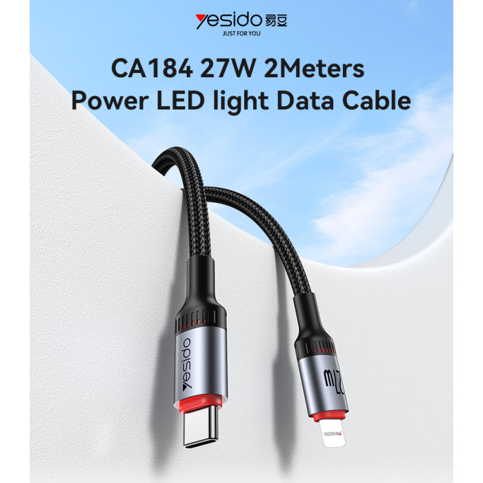 Yesido CA184 2M Type-C to 8-Pin 27W Fast Charging Braided Cable with LED gallery