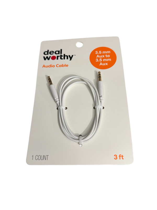 Dealworthy 3ft 3.5mm AUX Audio Cable Male to Male Stereo Cord White