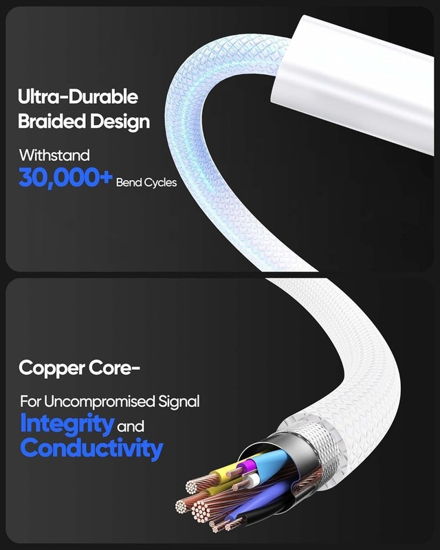 240W USB C Cable 5-Pack,Mix Length i Phone Charger Cord Braided,Support PD3.1... gallery