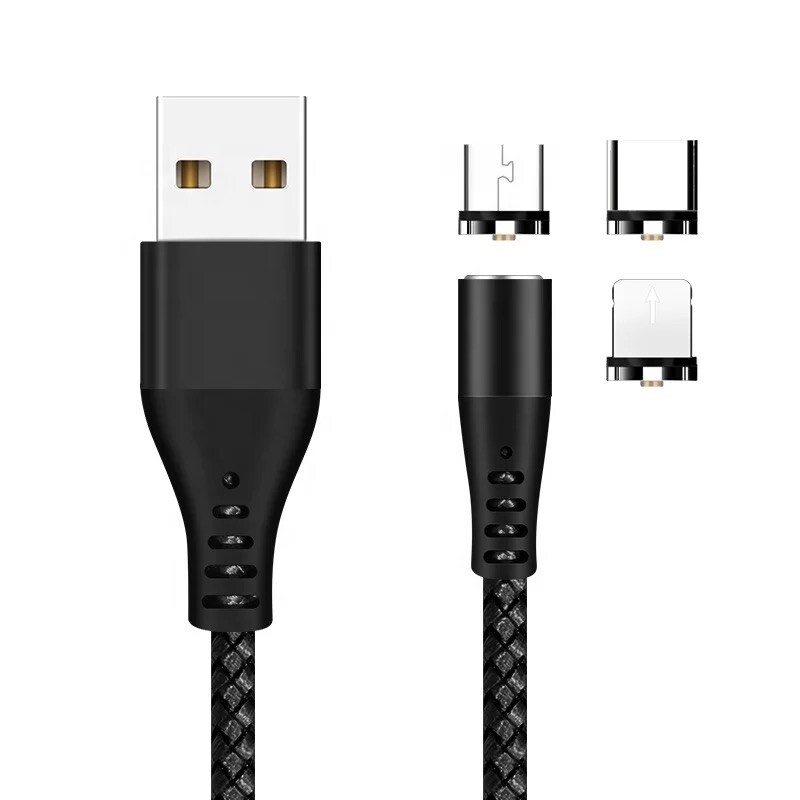 360° Rotate Double Plug 3in1 Magnetic Fast Charger Cable for TypeC Micro USB iOS gallery