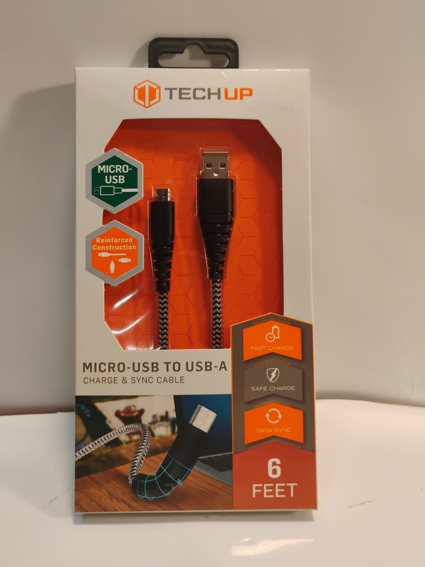 6Ft TechUp Micro USB To USB-A Charge & Sync Cable Braided New