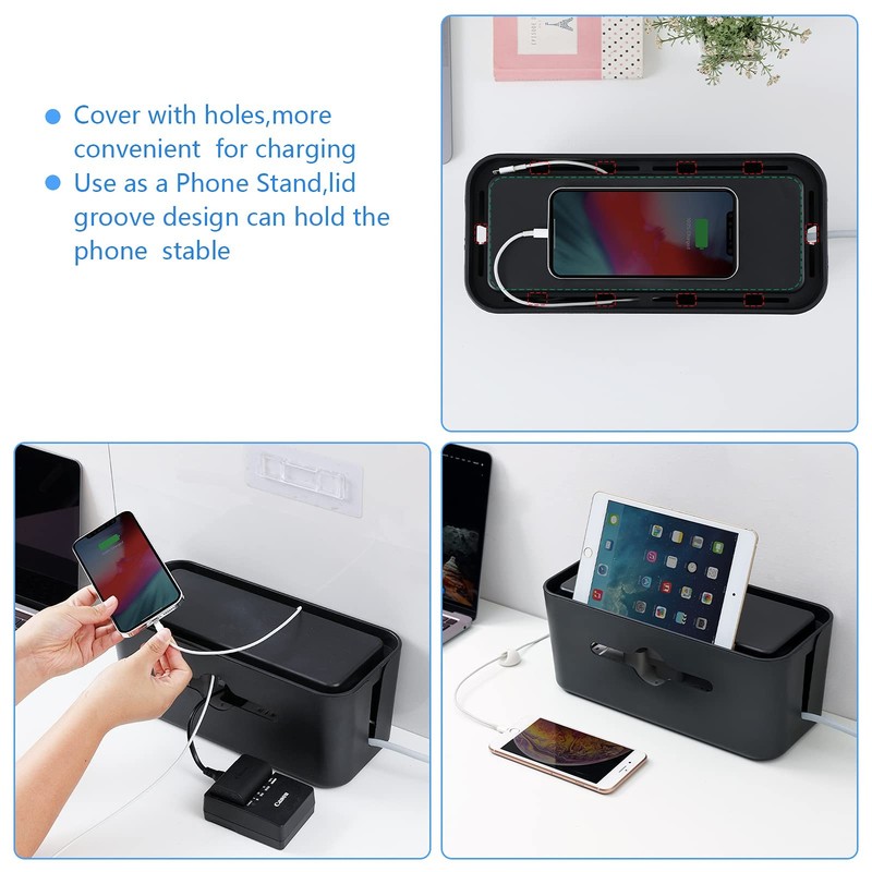 Cable Management Box,Cord Organizer Box for Desk 11.5X 5.12 X 5 inches, BLACK gallery