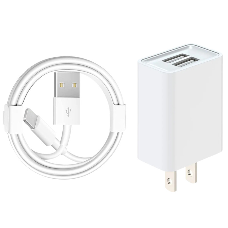 Power Adapter Cube Dual Port USB Fast Wall Charger Block For iPhone iPad Cable