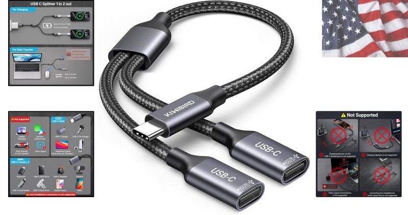 USB C Splitter 1 in 2 Out Charging, Type C Splitter 1 in 2 Out, USBC Power Ca... gallery