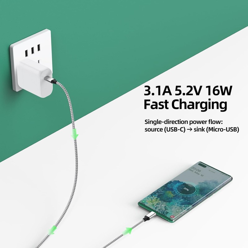 USB C to Micro USB Cable 1ft 10 Pack, MicroUSB to USB Type C Cable Braided Male gallery