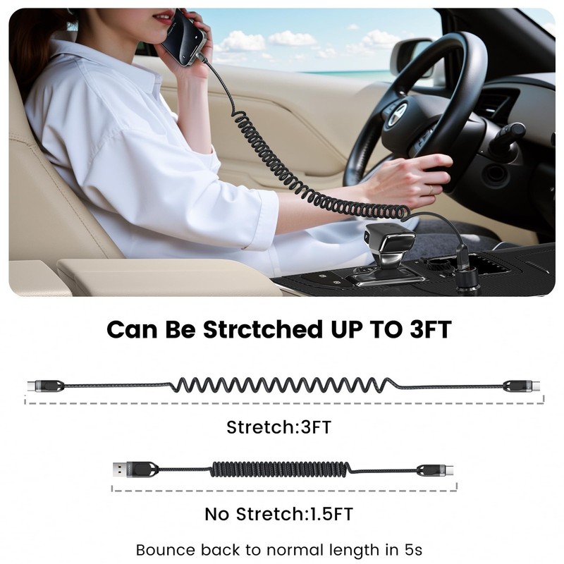 USB C Coiled Cable [3FT, 2Pack] Braided Fast Charging Type C Cord for Car Car... gallery