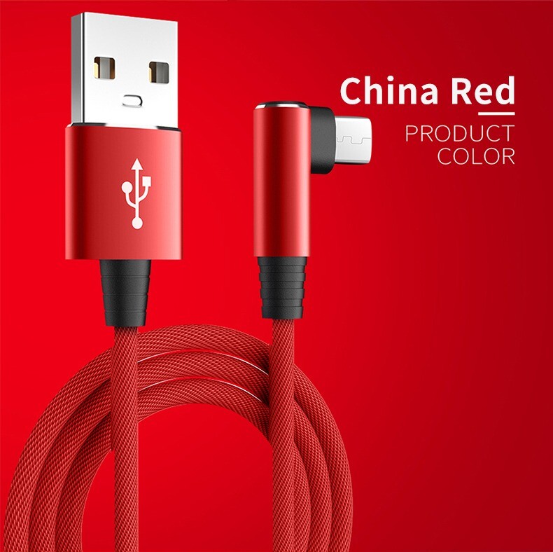 3A USB Micro Charging Cable Fast Quick Charging Data Cord 90 Degree Elbow 25cm