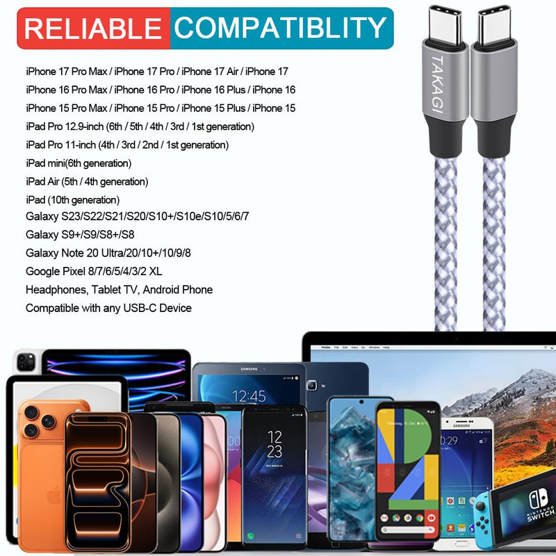 USB C to USB C Cable,Type C Charger Fast Charging Cable 60W 3Ft 3Pack Nylon Brai gallery
