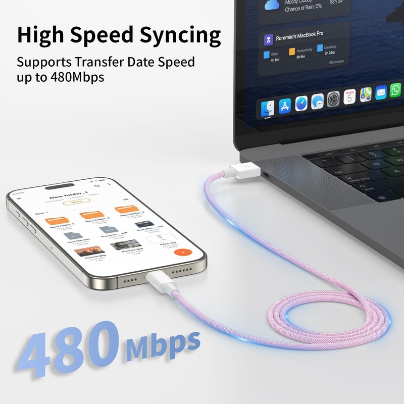 2 Pack 6.6FT Carplay Cable For iPhone MFi Certified Fast Charging Pink gallery