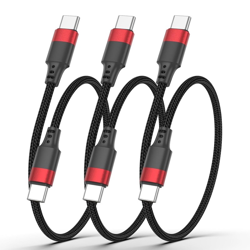 1ft Charger Cord USB C to Type C Braided, 12 Inch USB-C Data Transfer Cable 3 Pa
