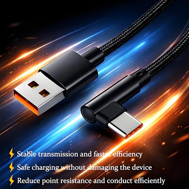 90 Degree Right Angle USB to Type C USB-C Cable 6A 240W Fast Charge Braided Lead gallery