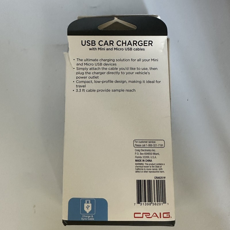 Craig USB Car Charger & Sync Mini & Micro Cables Black High Speed Transfer gallery