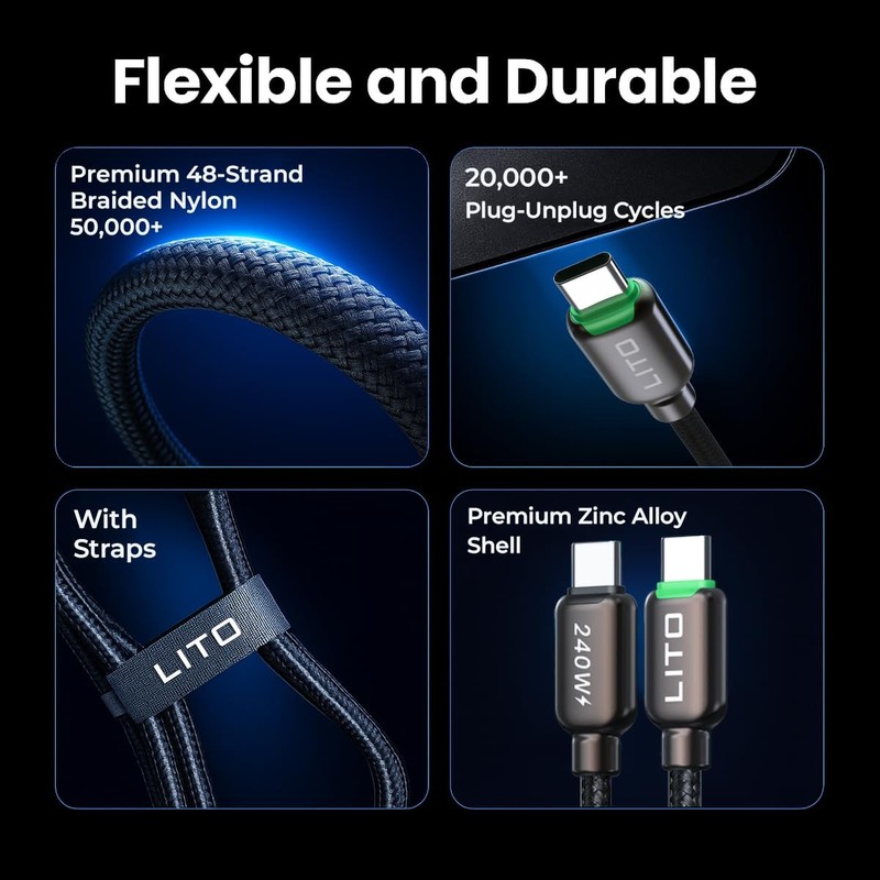 240W USB C to USB C Cable with TFT Touch Screen, PD 3.1 EPR Braided Fast Char... gallery