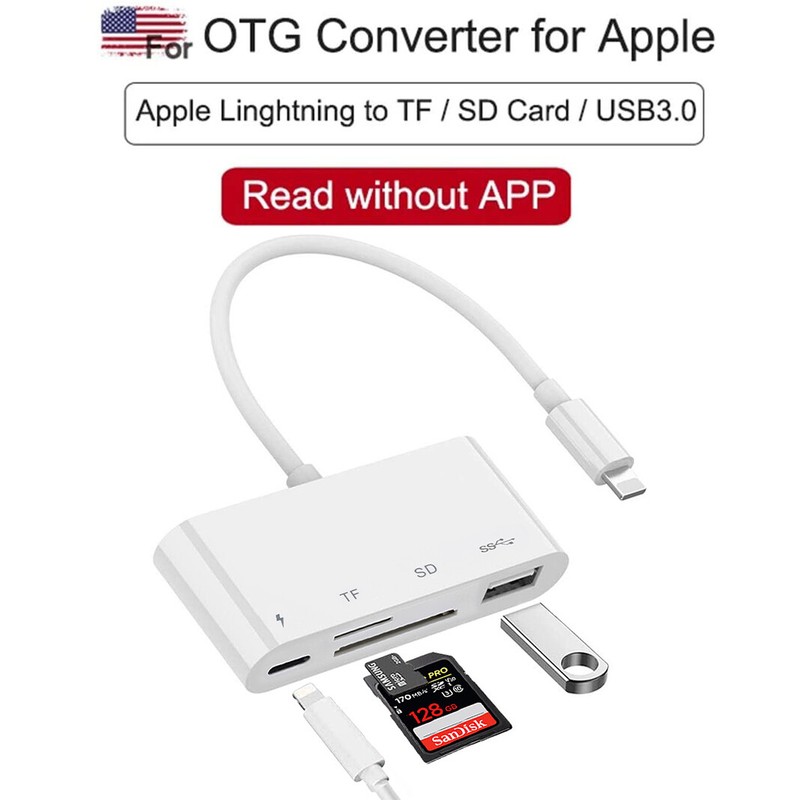For Apple iPhone iPad iOS16 8-Pin to SD TF Card Reader USB Adapter with Charging