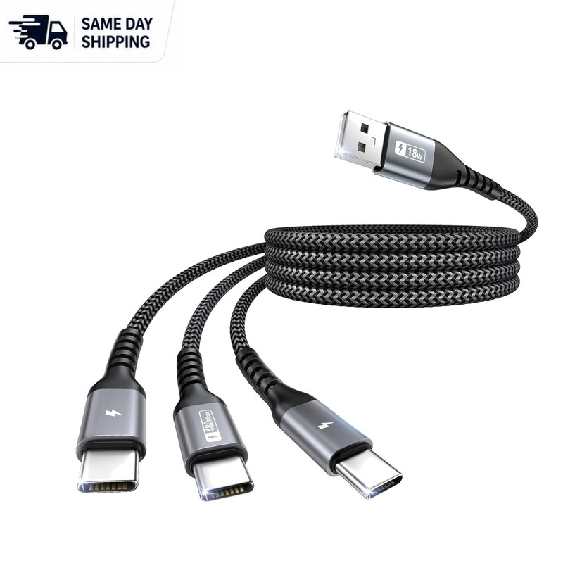 Durable 4FT USB C Charging Cable – 3-Port Design for Fast, Safe Charging
