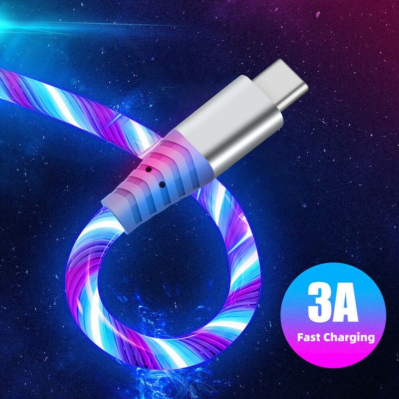 1M LED Flowing Light Up Flash USB Type C Charging Cable Sync Cable For iPhone US gallery