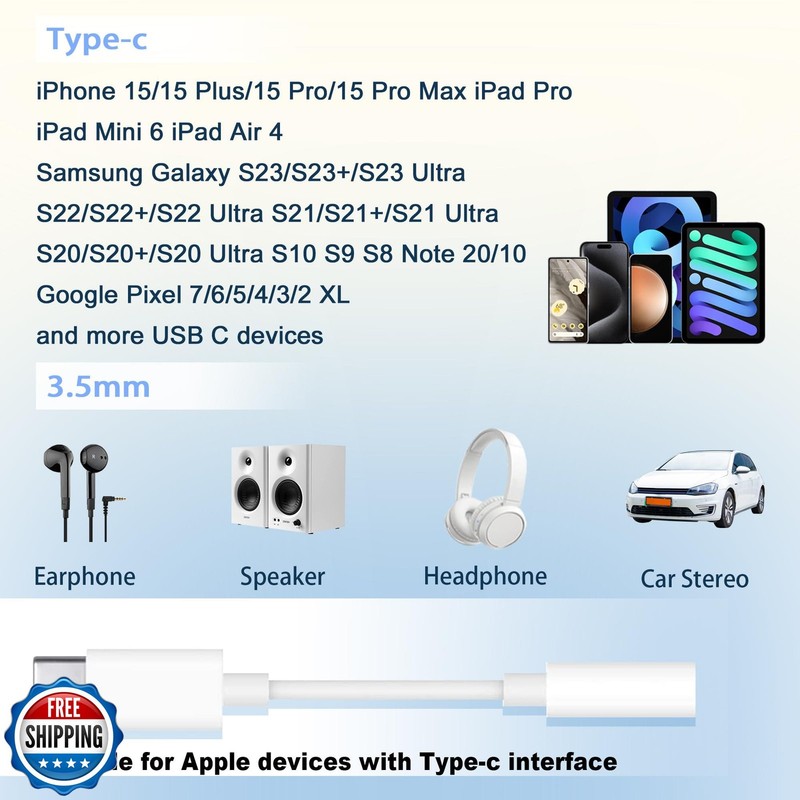 MDZBG USB-C to 3.5 mm Headphone Jack Adapter,USB C to Aux Audio Dongle Cable gallery