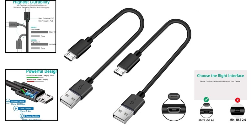Durable 8” Micro USB Charging Cables - 2-Pack for Universal Device Compatibility gallery