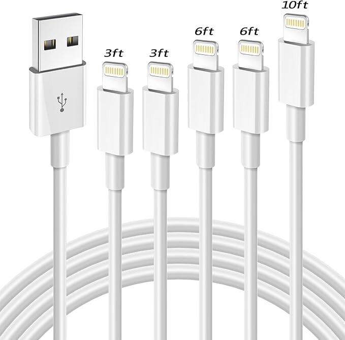 iPhone Charger(3/3/6/6/10FT) 5Pack MFi Certified Lightning Cable Fast Charging C