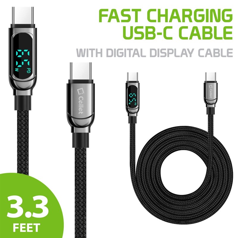 60W / 480Mbps Charging USB-C Cable, 3.3 ft. USB-C to USB-C with Digital Display