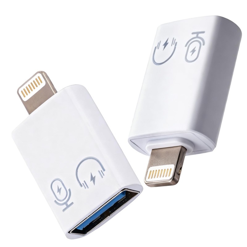 BTFO 2pcs Male to USB Female Adapter OTG Data Sync Cable, white, silver