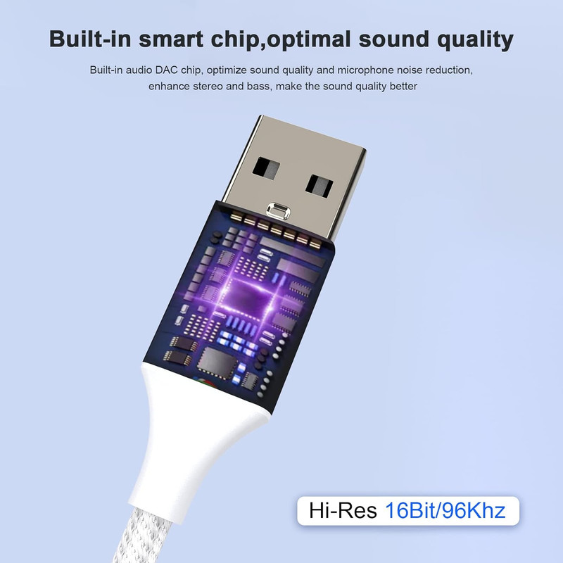 USB to 3.5mm Jack Audio Adapter,USB to Aux Cable with TRRS 4-Pole Mic-Supported gallery