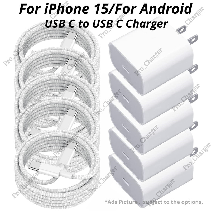 20W Fast Charger Adapter Block USB-C Type-C Cable For iPhone 15 Pro Android Lot