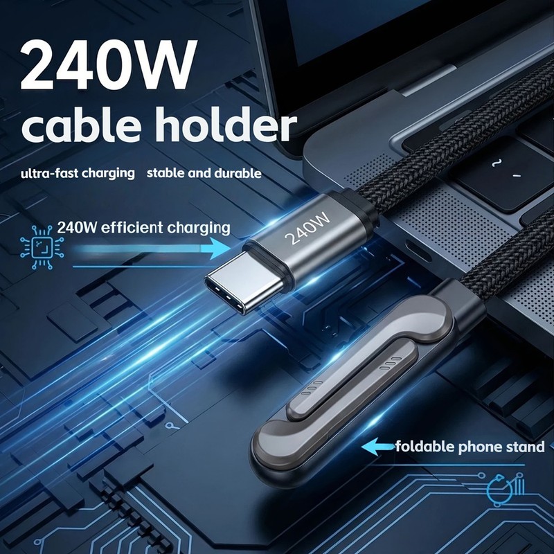 2pc 240W Invisible Phone Charging Cable with Folding Stand fits Phone And Tablet gallery