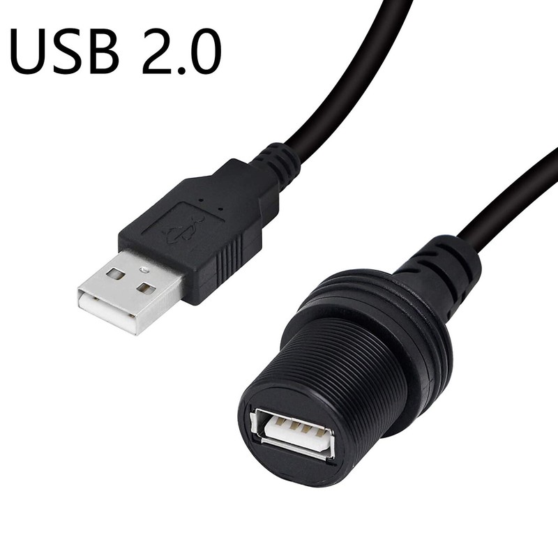 USB 2.0 A Male to Female Flush Panel Mount Extension Waterproof Cable f Car Boat